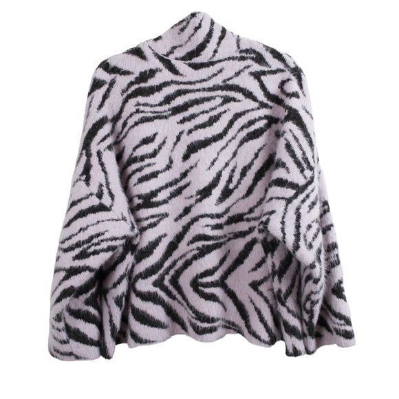 H&M Pink Zebra Pattern Fuzzy Turtleneck Sweater - Picture 2 of 13